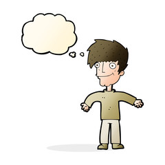 cartoon happy man with thought bubble