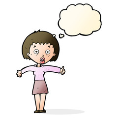cartoon amazed woman with thought bubble