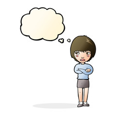 cartoon annoyed woman with thought bubble