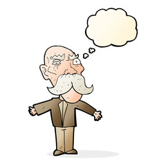 cartoon angry old man with thought bubble