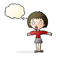 cartoon shocked woman with thought bubble