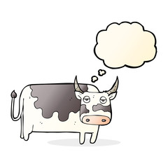 cartoon cow with thought bubble