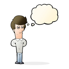 cartoon jaded man with thought bubble