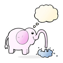 cartoon elephant squirting water with thought bubble