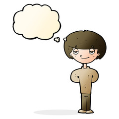 cartoon happy man with thought bubble