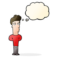 cartoon bored man with thought bubble