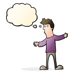 cartoon curious man with thought bubble