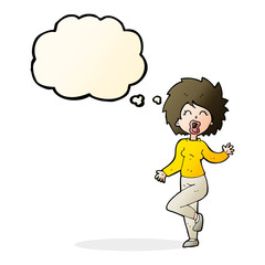 cartoon woman dancing with thought bubble