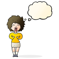 cartoon screaming woman with thought bubble