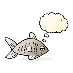 cartoon funny fish with thought bubble