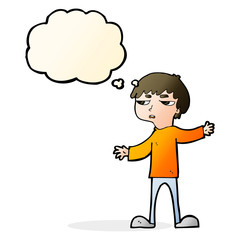 cartoon annoyed boy with thought bubble