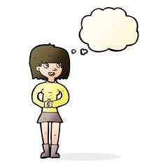 cartoon friendly woman with thought bubble