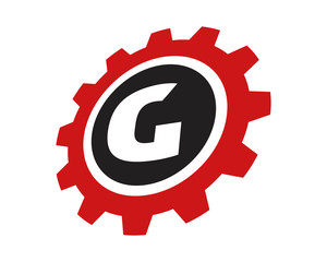 G red gear letter logo