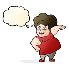 cartoon oveweight woman with thought bubble