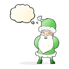 cartoon santa claus with thought bubble