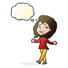 stress free woman cartoon with thought bubble
