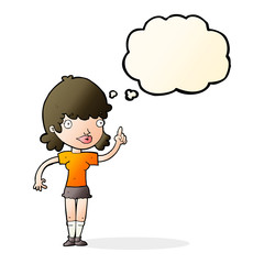 cartoon woman with idea with thought bubble