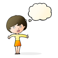 cartoon woman giving thumbs up with thought bubble
