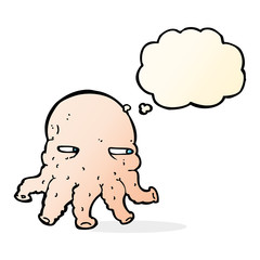 cartoon alien face with thought bubble