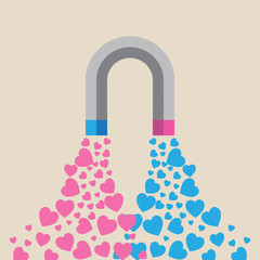 Abstract magnet attracting love hearts.