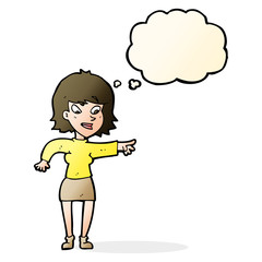 cartoon woman pointing with thought bubble