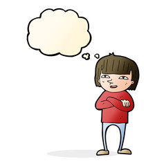 cartoon happy person with thought bubble
