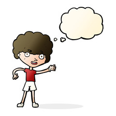 cartoon sporty person with thought bubble
