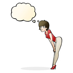 cartoon woman looking at something with thought bubble