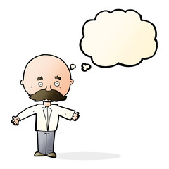 cartoon man with mustache with thought bubble