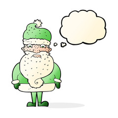 cartoon grumpy santa claus with thought bubble