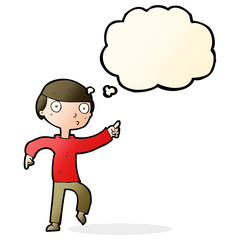 cartoon boy pointing with thought bubble