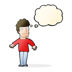 cartoon worried man with thought bubble