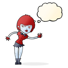 cartoon vampire girl welcoming with thought bubble