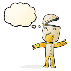 cartoon funny robot with thought bubble