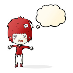 cartoon vampire girl with thought bubble