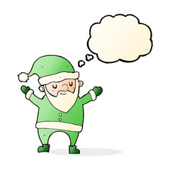 cartoon dancing santa with thought bubble