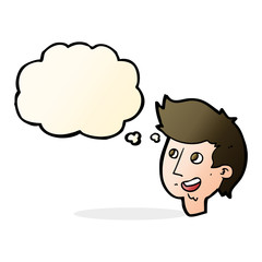 cartoon happy boy face with thought bubble