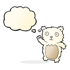 cartoon waving polar bear cub with thought bubble
