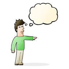 cartoon man pointing with thought bubble