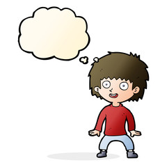 cartoon excited boy with thought bubble