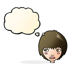 cartoon unhappy girl with thought bubble
