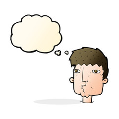 cartoon curious man with thought bubble