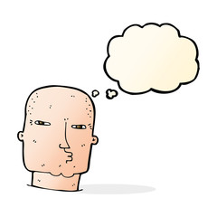 cartoon bald tough guy with thought bubble