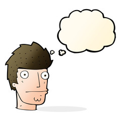 cartoon nervous man with thought bubble