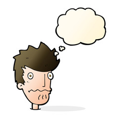 cartoon nervous man with thought bubble