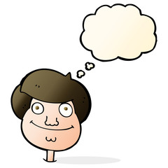 cartoon happy boy's face with thought bubble