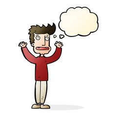 cartoon stressed man with thought bubble