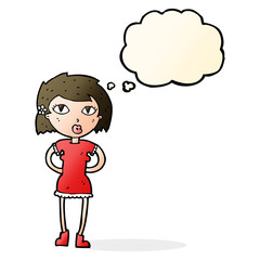 cartoon woman with thought bubble