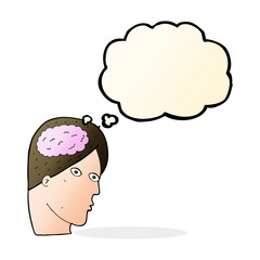 cartoon head with brain symbol with thought bubble