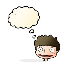 cartoon happy boy with thought bubble